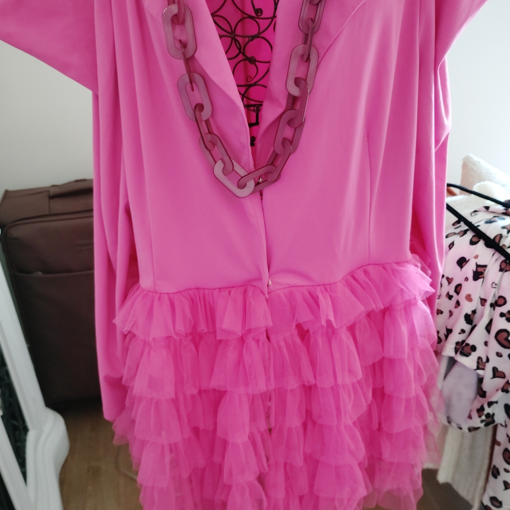 Source Unknown Pink Ruffled Blazer - image 1